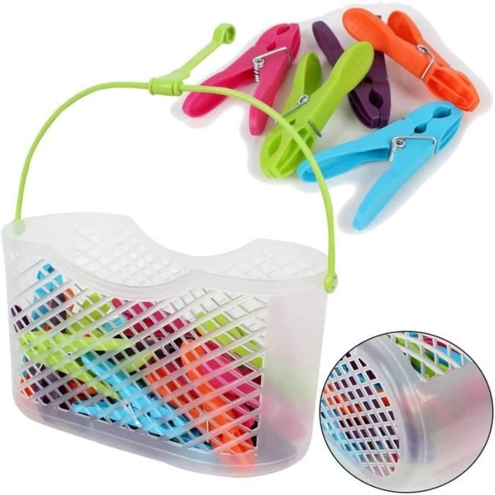 60 Pinces à Linge Colorées Avec Panier - Plastique PP Et Acier Inox - Prise Solide - Pour étendoir, Rangement, Voyages