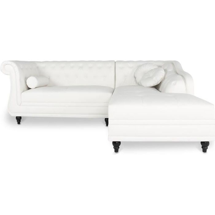 INTENSE DECO Canap&eacute; d'angle droit Empire Blanc style chesterfield - Blanc