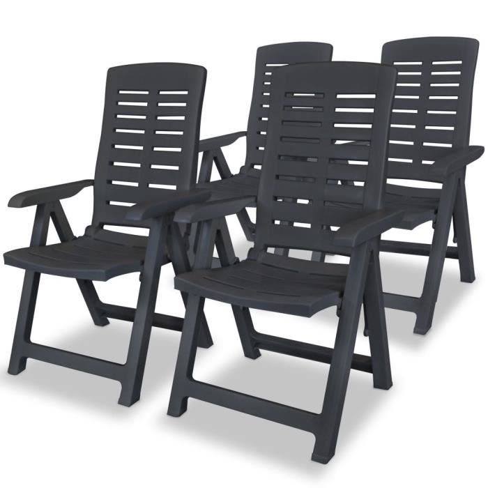 lot de 4 fauteuils de jardin - tabourets de jardin style scandinave - chaises inclinables d'extérieur plastique anthracite🍦3291