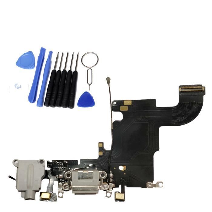 Nappe De Dock Pour IPhone 6 - Connecteur De Charge + Prise Jack - Gris Clair