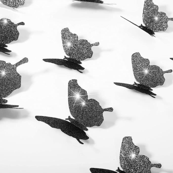 Argent Scintillant 36 Pièces Combinaison de Papillon Scintillants Bricolage Stickers Muraux de Papillon 3D Décoration de Maison 