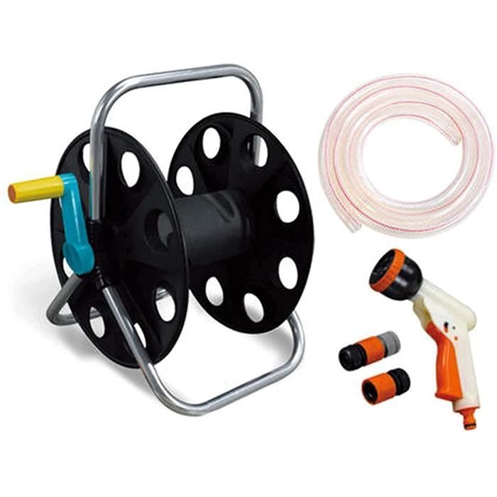 Tuyau Arrosage TERRE JARDIN 10m Avec Enrouleur Portable - Buse 6 Jets | Idéal Balcon Petit Jardin