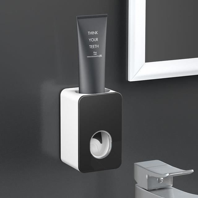 2 Distributeurs De Dentifrice Muraux - Glissière Coulissante, Plastique/silicone, Blanc/gris, Facile à Nettoyer