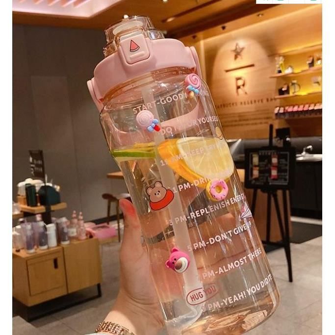 Bouteille D'eau Boldfit 2 Litres - Marqueurs De Temps Et Citations - Sans BPA - Paille Amovible - Pour Sport Et Maison