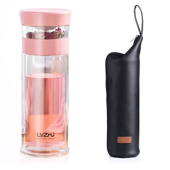 Bouteille Infuseur Thé Verre Double Paroi 350-420 Ml – Séparation Thé/Eau, Étanchéité, Pour Voyage Bureau Maison