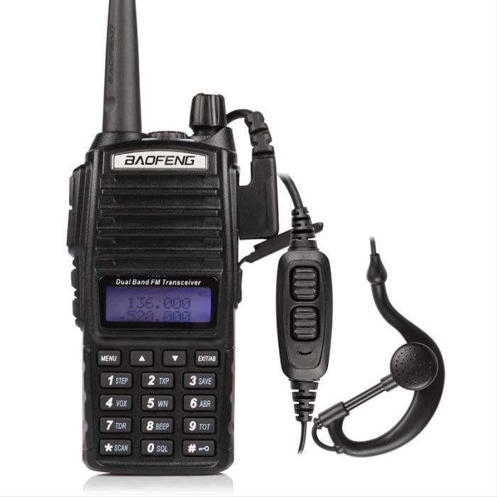 Baofeng Talkie-Walkie Longue Portée Professionnel – 16 Canaux Rechargeable Avec Casque Et Lampe LED – 2 Pièces – Portée 1-5 Km