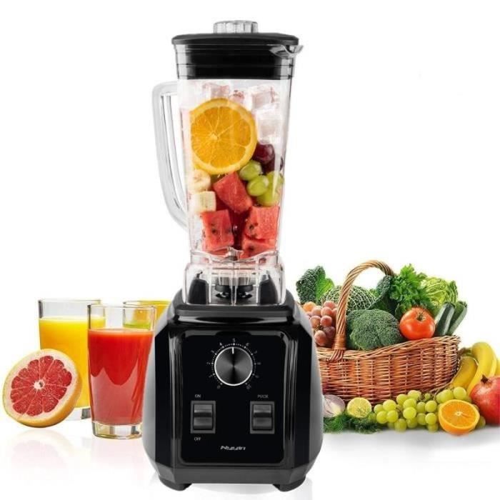 Blender Mixeur 1000W, Blender Smoothie Haute Vitesse avec Bol verre 1,5 L & Tasse 600ml, 3 Modes et Vitesse Infinie, 24000 tr/min, Inox, Pour Glace Pilée, Smoothies, Jus, Shakes (Blender-01