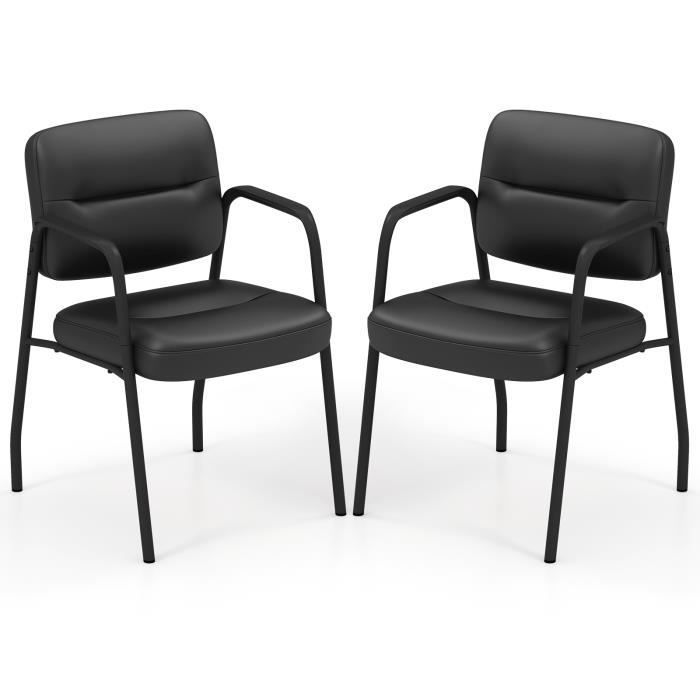 COSTWAY Lot de 2 Chaises de Bureau Conférence Rembourrées en Cuir PU Mélangé Accoudoirs Intégrés 58x56x81cm pour Salle de Réunion