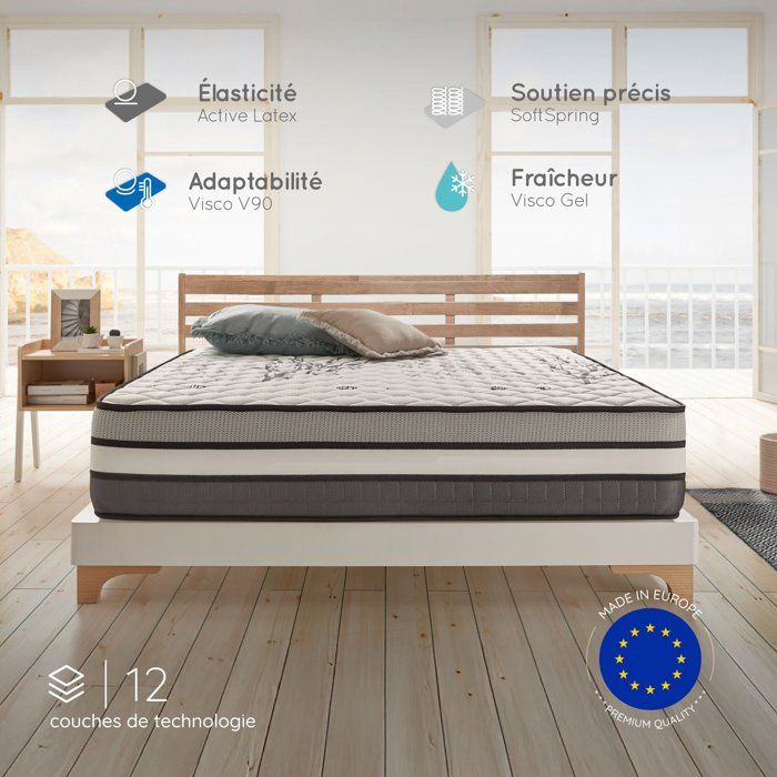 Matelas Solar 160x200 cm - Hybrid - Ressorts ensachés+Latex+Mousse Viscoélastique HR adaptative - Soutien mi-ferme 7 zones - 24 cm Matelas Solar 160x200 cm - Hybrid - Ressorts ensachés+Latex+Mousse Viscoélastique HR adaptative - Soutien mi-ferme 7 zones - 24 cm