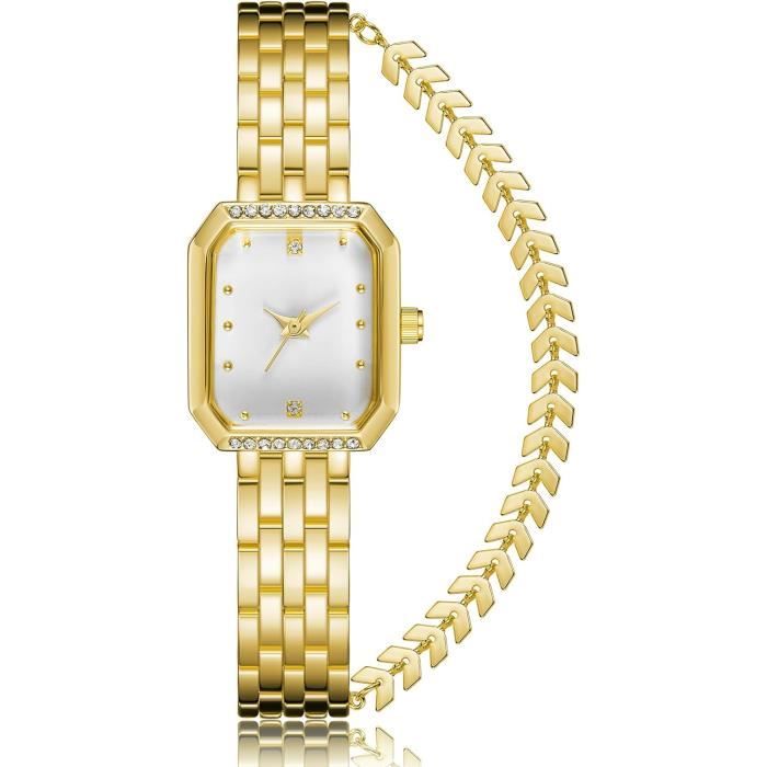 CIVO Montre Femme Rectangulaire Acier: Or Montre Bracelet à Quartz Analogique - Petit Montres pour Dames Rétro Design Élégant