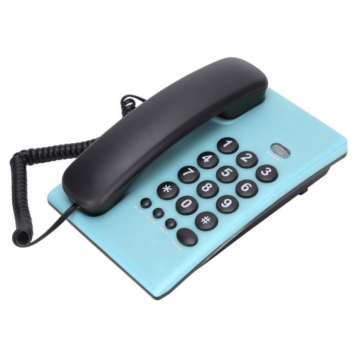 FAR Ligne fixe filaire KX‑T504 Téléphone filaire sans batterie  multifonctionnel à domicile avec double combiné bleu