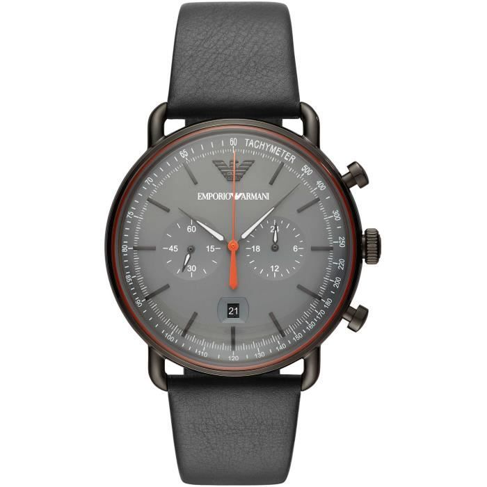EMPORIO ARMANI Montre Homme Chronographe Quartz en Acier inoxydable Ton Bronze a canon Bracelet en Cuir Noir AR11168 gris Achat vente montre Homme Adulte Cuir Cdiscount