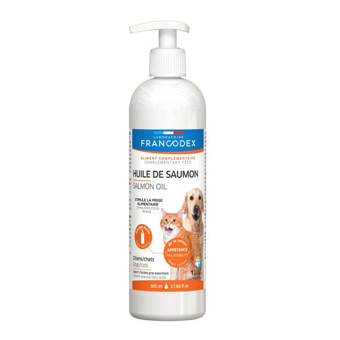 Comparer les prix de Huile de Saumon Pour chiens et chats, flacon de 500 ml - Francodex