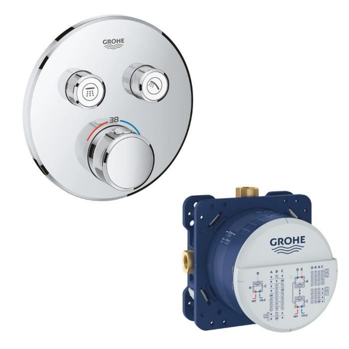 GROHE Mitigeur douche encastrable Grohtherm, rond 2 sorties + corps d