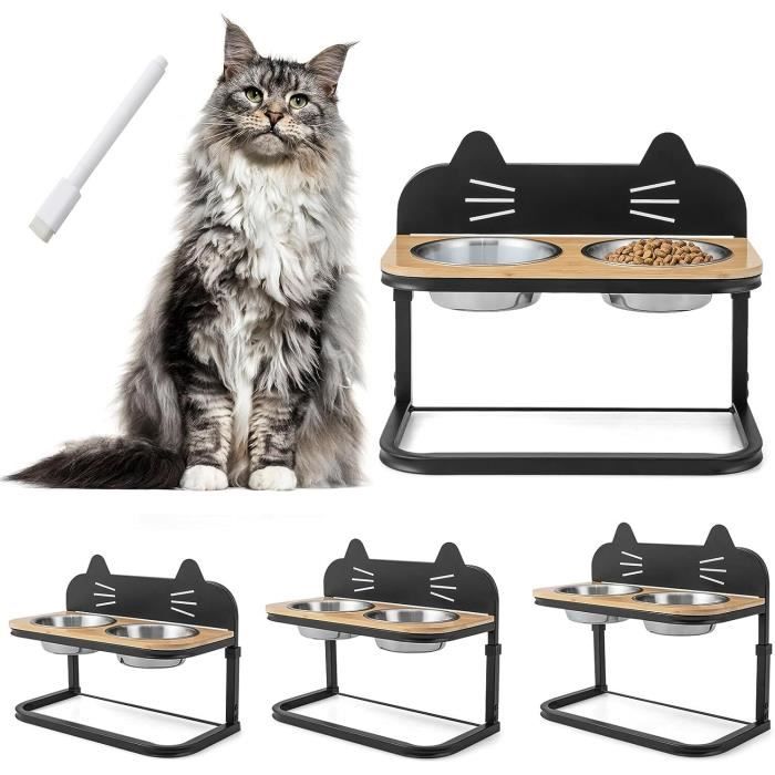 Comparer les prix de GYMAX Support de Bol Réglable, 2 Gamelles Surélevé en Acier Inoxydable & Bambou, Convient aux Chiens/Chats de Différentes Tailles