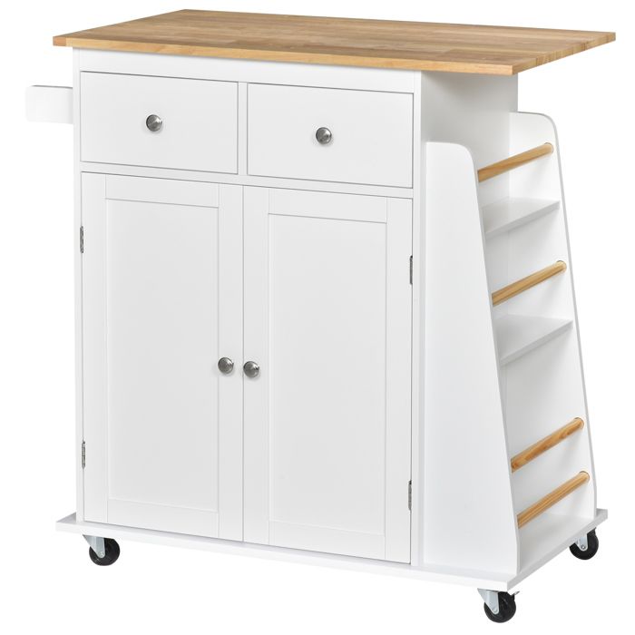 Desserte de cuisine - HOMCOM - îlot plan travail range-bouteilles 2 tiroirs placard 2 portes - MDF - blanc Desserte de cuisine - HOMCOM - îlot plan travail range-bouteilles 2 tiroirs placard 2 portes - MDF - blanc