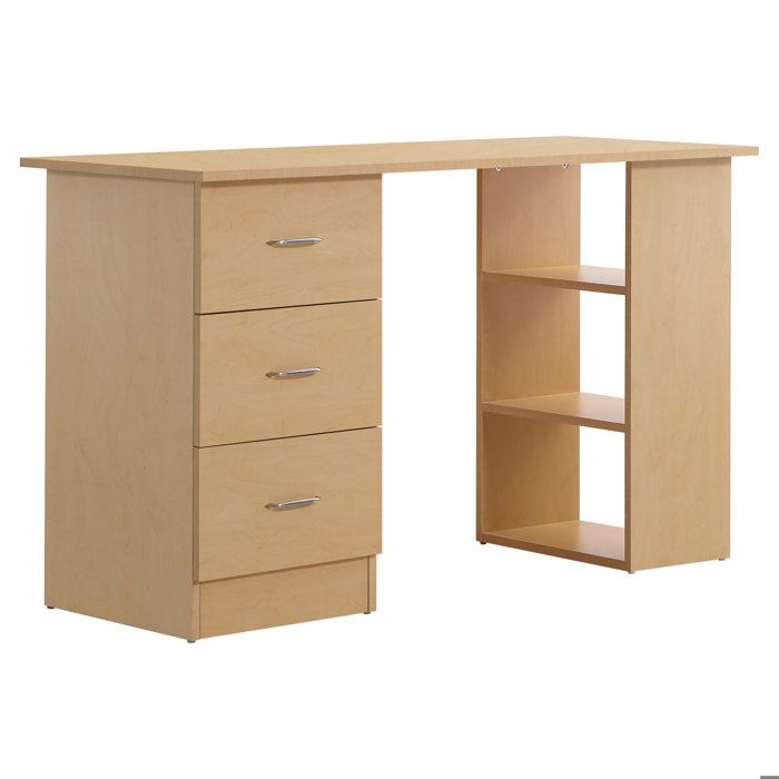 Bureau dordinateur - HOMCOM - 3 tiroirs 3 étagères bureau rangement réversible étude - Panneaux particules - naturel