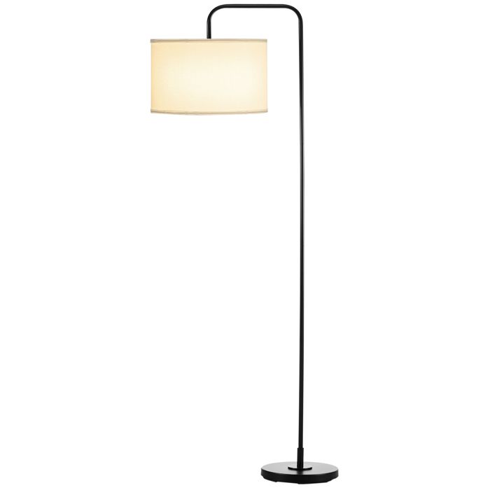 Lampadaire sur pied salon - lampe salon - HOMCOM - abat-jour lin interrupteur à pied lampe de lecture - métal - noir blanc