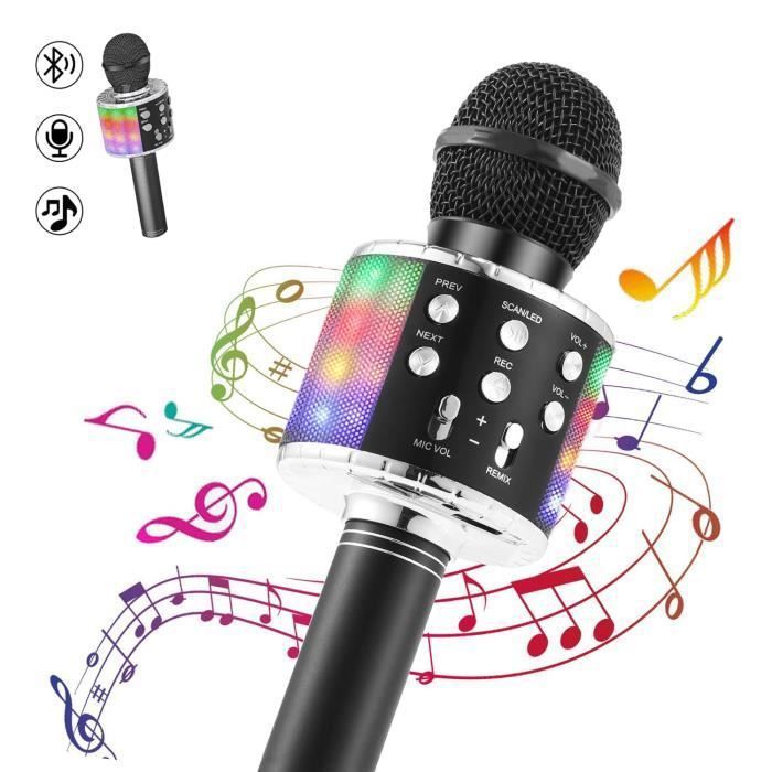 Microphone sans Fil Karaoké,Microphone Bluetooth Portable Lecteur pour Enfants Cadeaux de Noël Anniversaire/Adultes Chanter - Noir