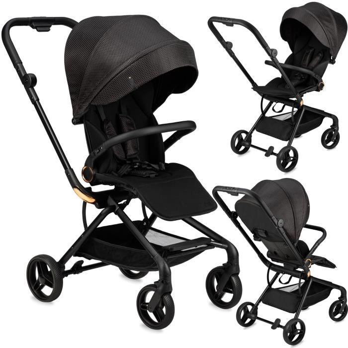 Poussette citadine ultra compacte MoMi ADELLE - Noir/Rouge - Siège pivotant 360° - Légère 7.5 kg - Jusqu'à 22 kg