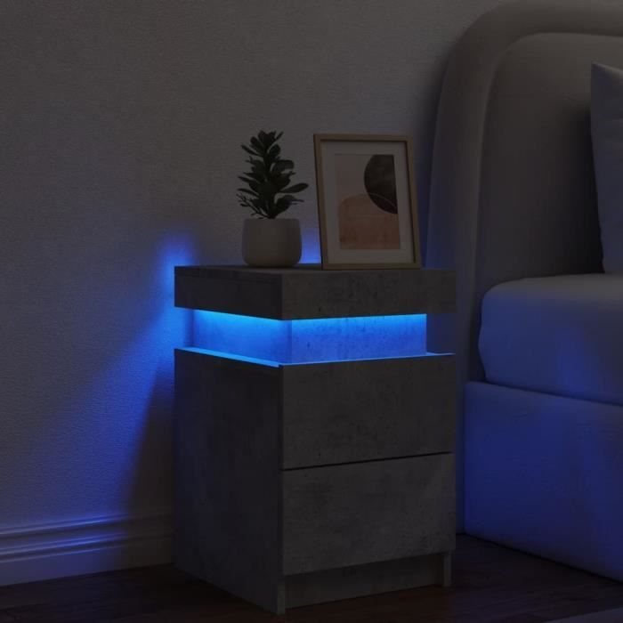 Table de chevet - MOTHINESSTO - Qqmora xY0284 - Gris béton - Bois dingénierie - Lumières LED réglables