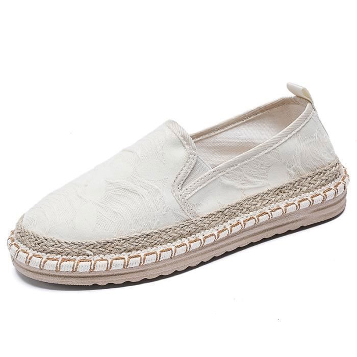 INSFITY Espadrilles Plates en Toile Couleur unie pour Femme - Beige