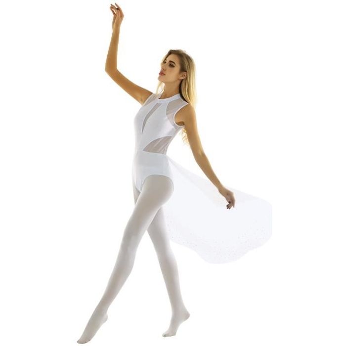 Asymétrique Robe Danse Classique Femme Strass Jupe Justaucorps Ballet  Combinaison Danse XS-XL Blanc