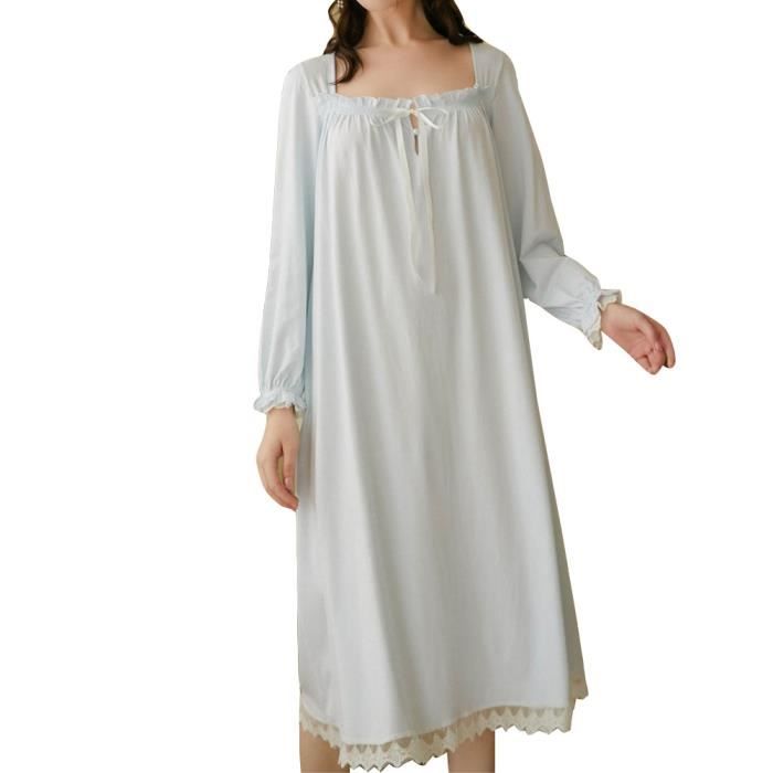 Robe de Chambre Femme Bleu Clair à Volants Col Carré MISSMAO