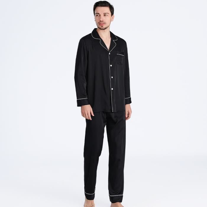 Pyjama Homme Ensemble de Vetement 2 Piece Simili Soie veste+Pantalon