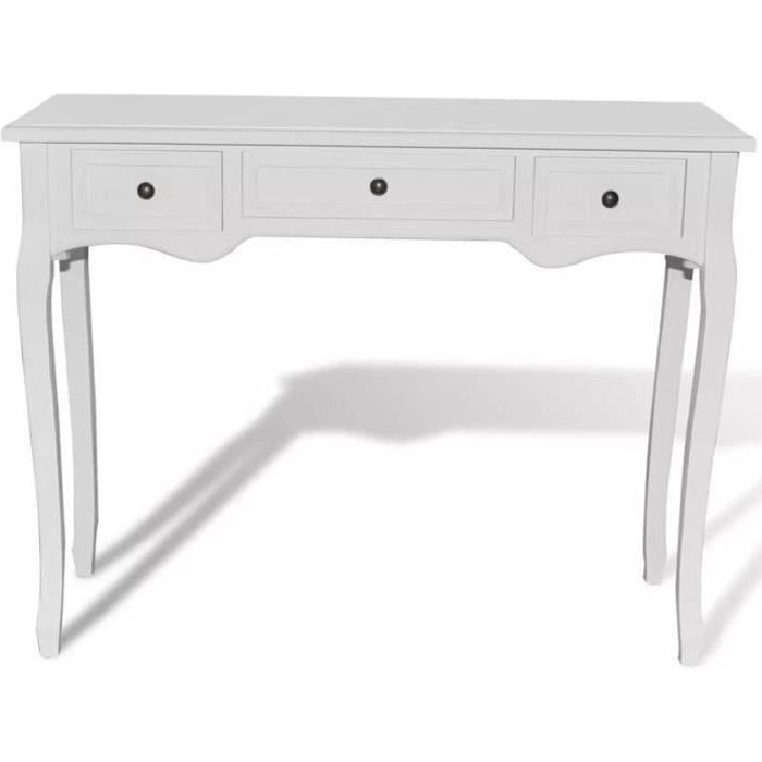 Table de console et coiffeuse OVONNI - Blanc - 3 tiroirs - Design compact