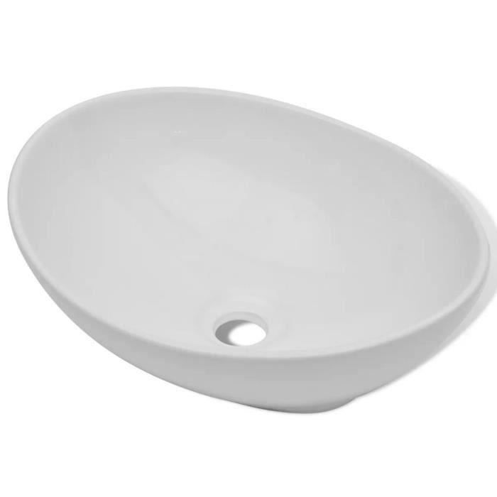 Lavabo ovale en céramique 40 x 33 cm - OVONNI - Blanc - Facile à nettoyer