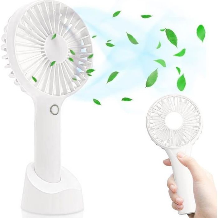 Mini Ventilateur - PROSHOP - Portatif à Batterie USB Rechargeable - Blanc - 3 Vitesses - Booling