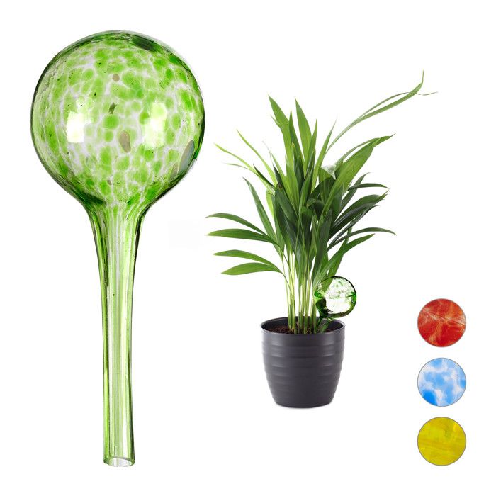 Globes d’arrosage lot de 4 distributeur eau irrigation plantes et fleurs outil de bureau Ø 6 cm 75 ml verre vert