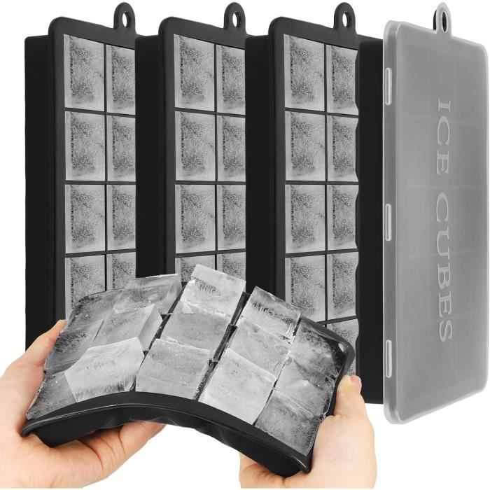 Lot De 3 Bacs à Glaçons XXL Carrés - 6 Cases Avec Couvercle - Glaçons Géants Pour Whisky, Cocktails & Bières