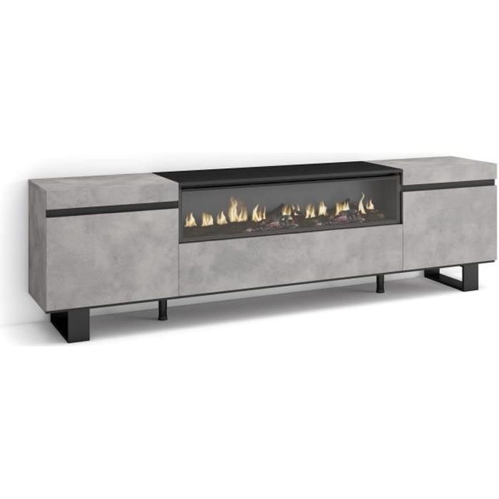 Meuble TV Banc Télé 200x35x57cm Pour les TV jusquà 80 feu électrique Design industriel Ciment RF2224 Meuble TV Banc Télé 200x35x57cm Pour les TV jusquà 80 feu électrique Design industriel Ciment RF2224