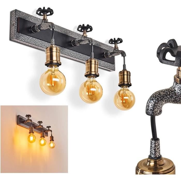 Applique Murale Rétro Pivotante - Lampe Murale En Métal Et Bois Noir Et Or, Style Vintage