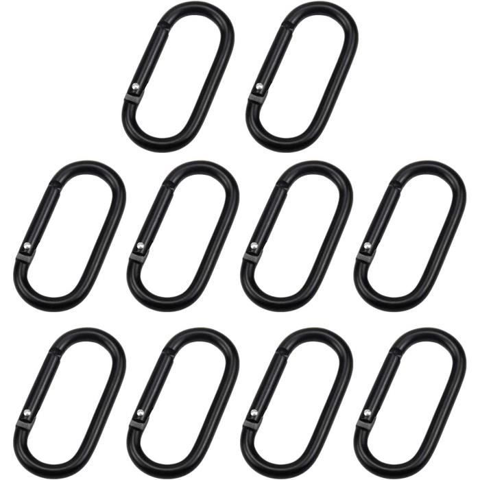 Mousquetons Aluminium 10 Pièces - Crochets à Ressort Noir, Pour Camping Randonnée