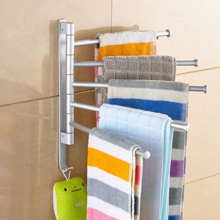 Porte-serviettes Pivotant KOKOSIRI 2 Bras - Acier Inoxydable Chromé - Salle De Bain, Cuisine - Fixation Murale