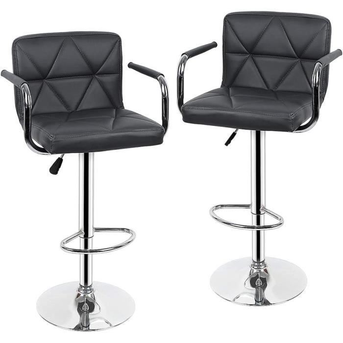 KITYTETY Lot de 2 Tabourets de Bar et Cuisine Design SIG - Chaises de Bar - Rotation à 360° et Hauteur Réglable (Gris et Blanc) - Maison