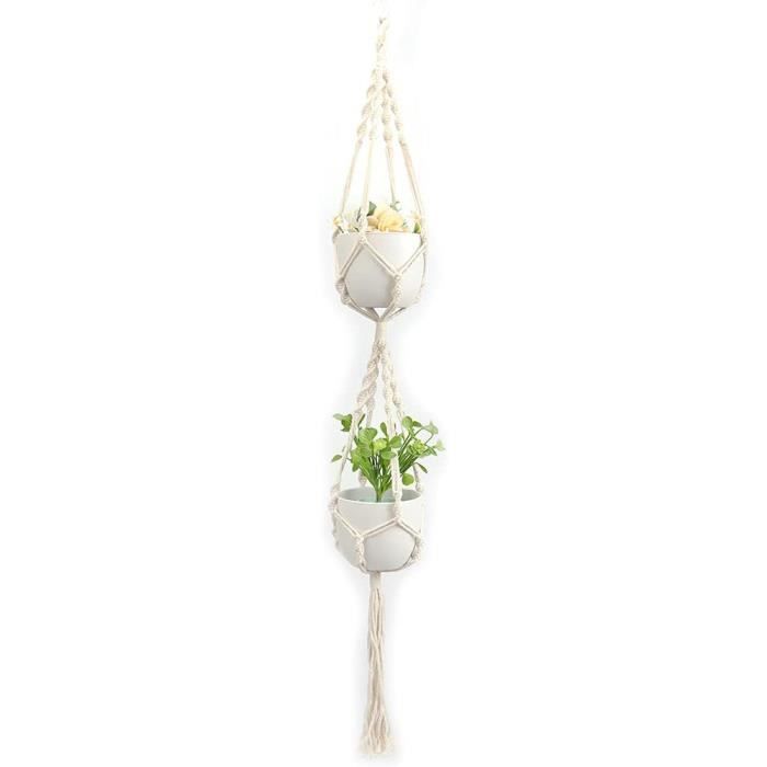 4 Suspensions Macramé Pour Plantes - Coton Naturel, Tissé Main, 105 Cm - Pour Pots 6-8", Décoration Boho Maison/bureau/balcon