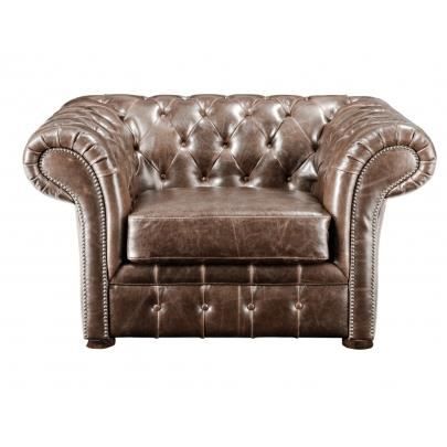 fauteuil chesterfield - vente-unique - clotaire - cuir vieilli - marron - 2 places