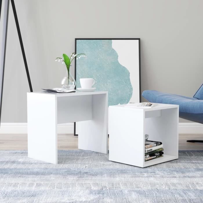 vidaXL Ensemble de table basse Blanc 48x30x45 cm Bois dingénierie 802885
