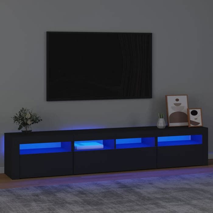 LONELYO Buffet Blanc Laqué 4 Portes 2 Tiroirs avec Éclairage LED, Meuble de Rangement Moderne pour Salon, Cuisine ou Entrée, Design Haut Brillant (Blanc