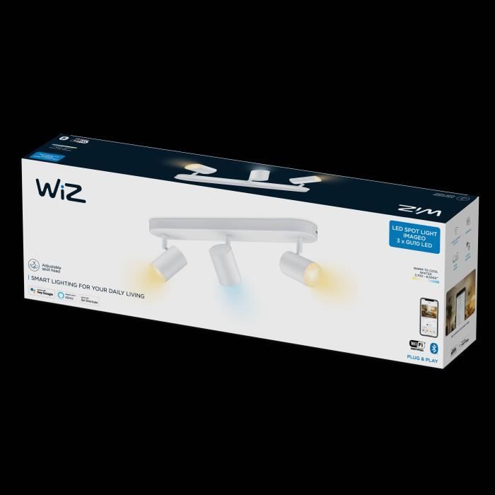 wiz spots led connecté wi-fi imageo blanc 3x5w, 27-65k, nuances de blanc