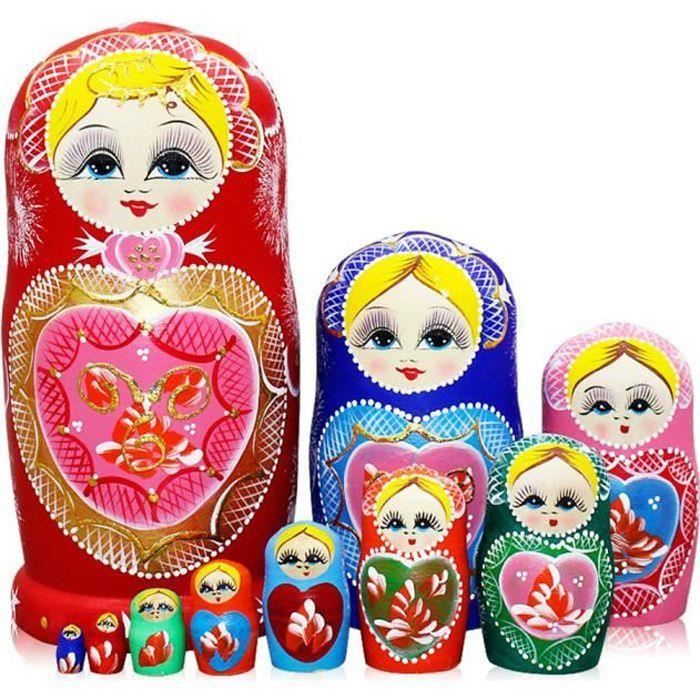 Lot de 5 ieces en bois Russe poupées russes Matriochka Kit Peint à la main cadeau