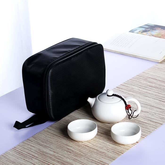 Service à Thé Voyage Céramique Noire Kung Fu - Théière + 4 Tasses + Boîte à Thé - Kit Portable élégant - 5