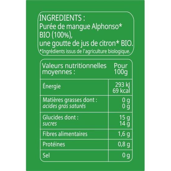France Bebe Bio Gourde De Puree De Fruits Legumes Bio Des 4 Mois Mangue Pack De 10 X 100g Achat Vente Compote Dessert Fruite France Bebe