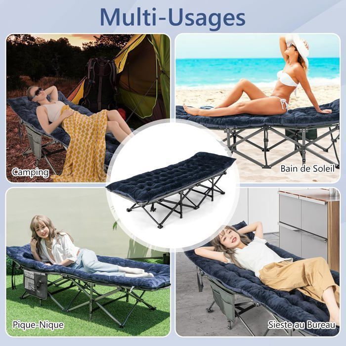 GOPLUS Matelas De Camping Rembourré – Velours Doux, 190 X 70 Cm, Léger 1,8 Kg, Avec Sangles, Pour Rando Et Voyage