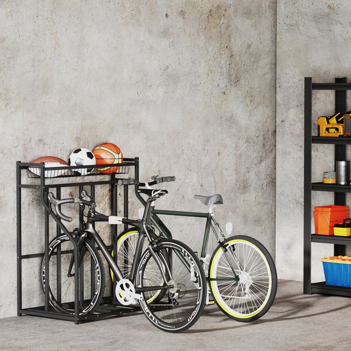 Support Vélo 3 Places SPORTNOW - Rangement Garage Avec Panier Et Crochets - Pour VTT, Route, Enfants