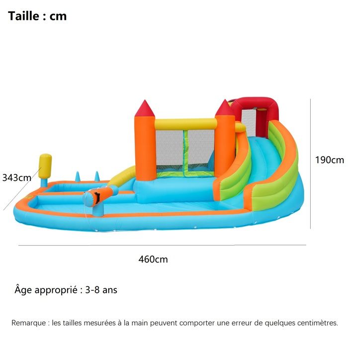 Château gonflable pour 3 enfants 3-10 ans avec 2 toboggans,bassin d